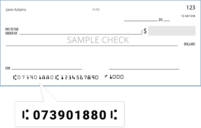 sample check showing the routing number